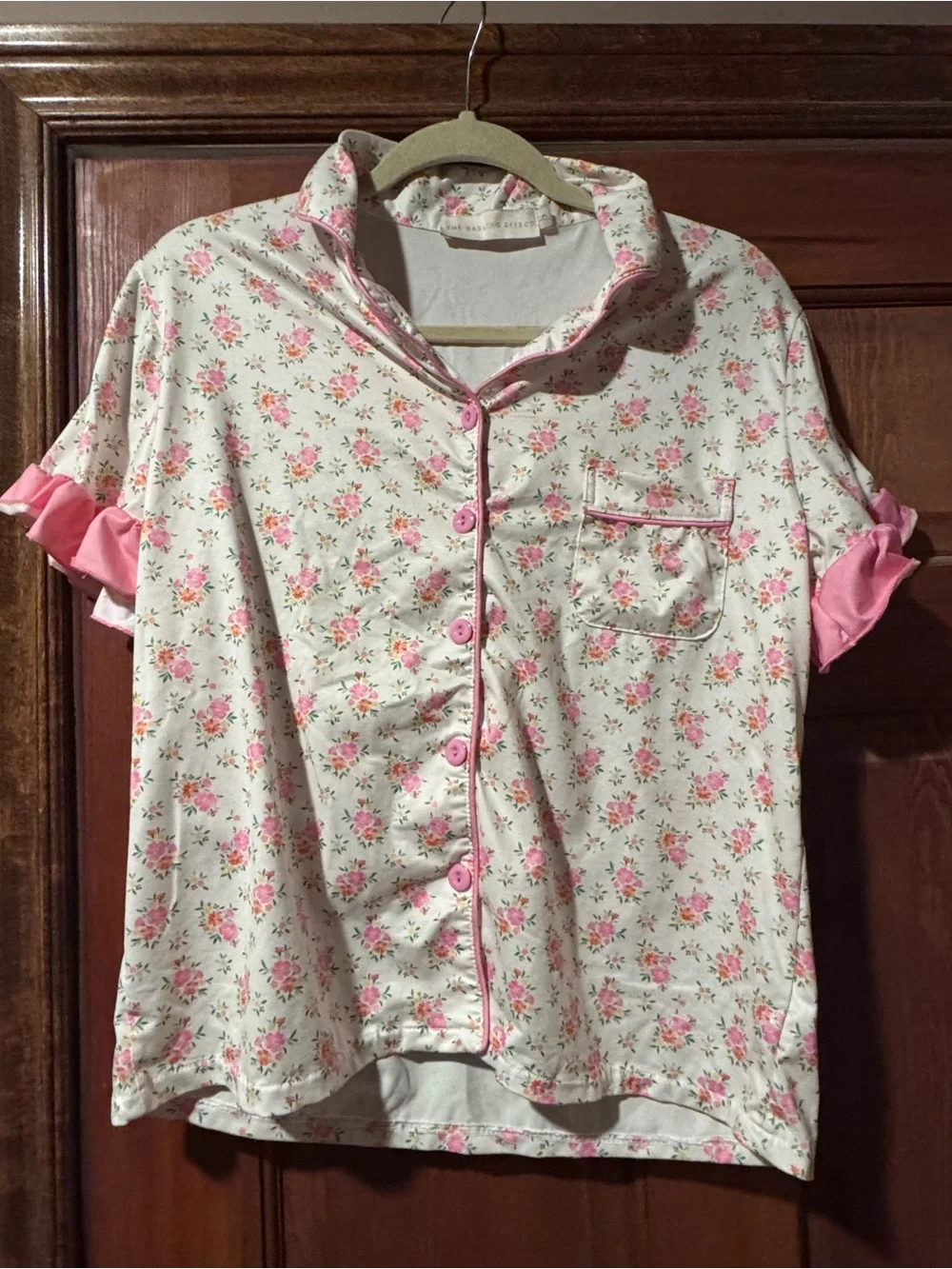 Floral Pink Short-Sleeve Pajama Set with Ruffle Trim